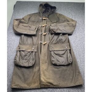 Barbour Wax Duffle Hooded Coat Mens Sz Large Olive Waterproof A871 Long Jacket